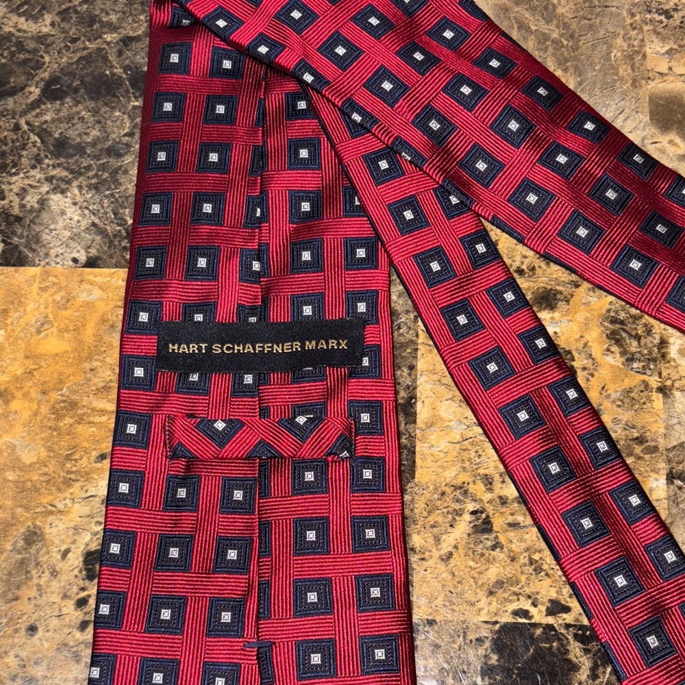 Hart Schaffner Marx Red and Black Checkered Tie